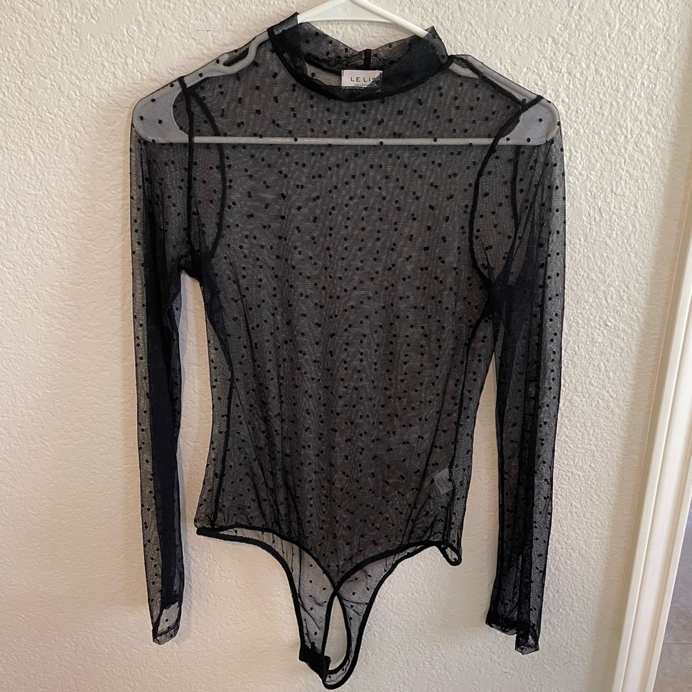 Le Lis Mock Neck Sheer Mesh Bodysuit - Size M